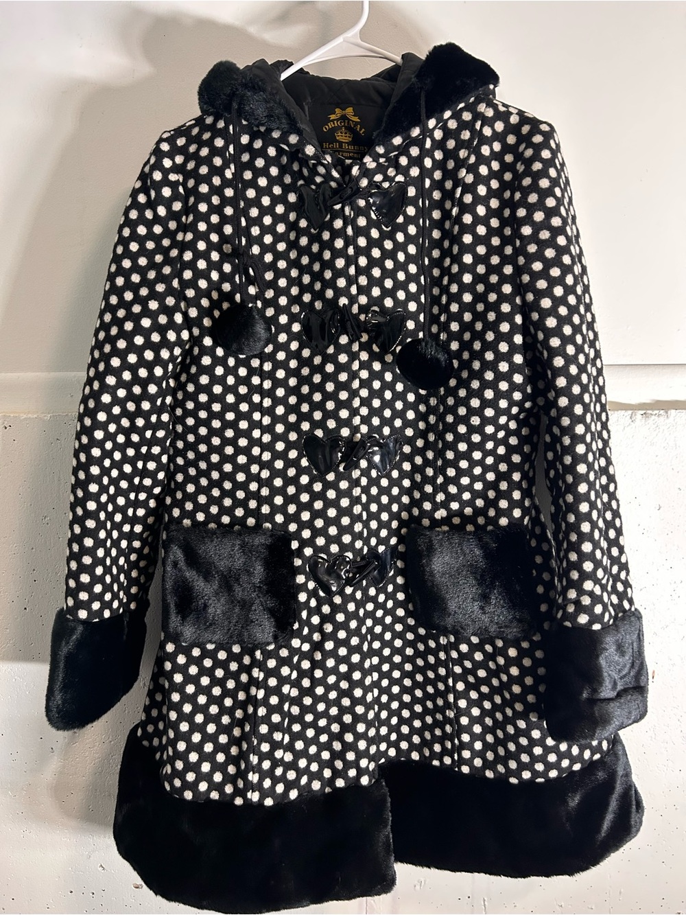 Hell Bunny Polka Dot Faux-Fur Hooded Coat with ears